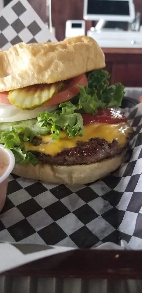 Cheese Burger and Onion Rings Basket